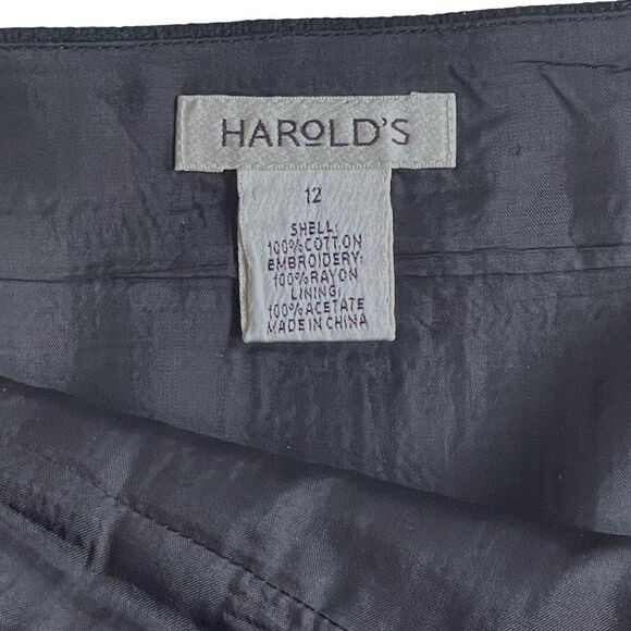 VTG Harold’s White Floral Embroidery Contrast Black Summer Cotton Tweed Skirt - Picture 13 of 15